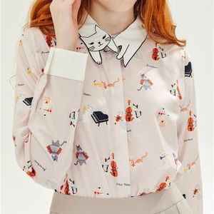 Cat print collared blouse 😻